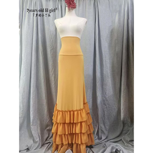 弗拉门戈舞裙练习佛朗明哥鱼尾裙品牌设计挪威麻流苏荷叶边 ESS57