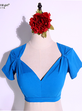 ATS肚皮舞choli秋丽2021秋冬新款弹力棉系带V领露背短袖GO08