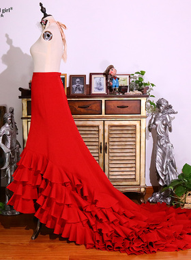 西班牙弗拉门戈长尾裙bata演出服Flamengo品牌设计热销 CWQ03
