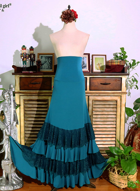 7yearsoldlilgirl佛拉明戈翻腰挪威麻拼接蕾丝4层包臀裙4ESS25