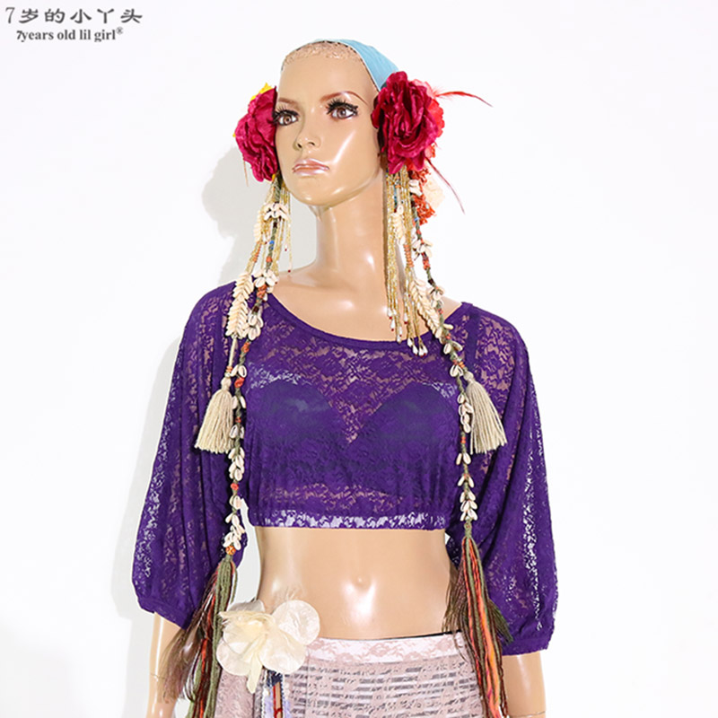肚皮舞上衣女2019春夏新款练功服韩国蕾丝蝙蝠袖BRR5660