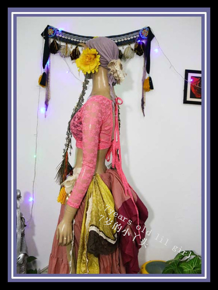 ATS部落肚皮舞上衣人气韩国蕾丝V领露背9分袖DQ144