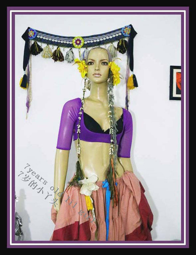 7yearsoldlilgirl肚皮舞拍照特卖水纱托胸短袖中袖扣指上衣