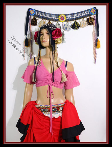 肚皮舞热销2019新款台湾水沙前抽皱开肩短袖上衣  C909