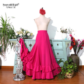 Flamenco佛拉门戈舞裙非弹力拉链腰涤棉540度2层荷叶边裙BU33