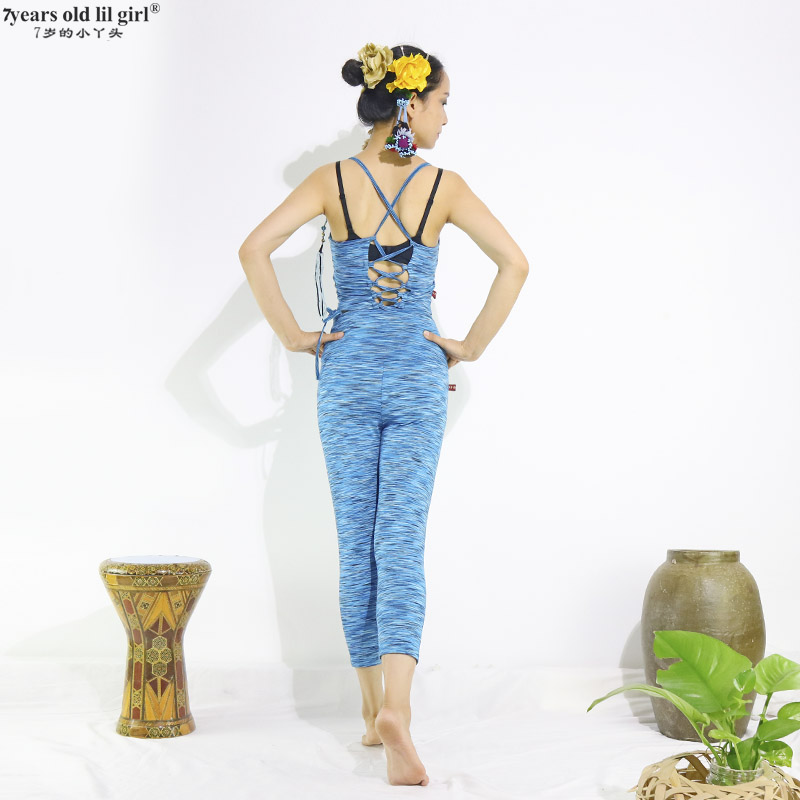 7yearsoldlilgirl肚皮舞练功服打底人气修身弹力棉套装高腰7分裤