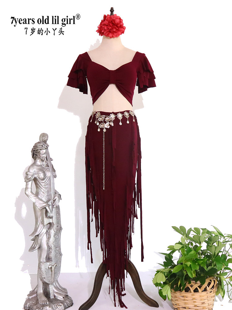 肚皮舞套装包臀裙2023春夏新款大师款波西米亚高弹流苏胯裙BL254