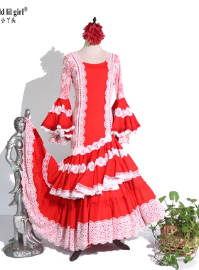定制Flamenco金靖同款弗拉门戈西班牙舞裙连衣裙演出服舞裙ENE18