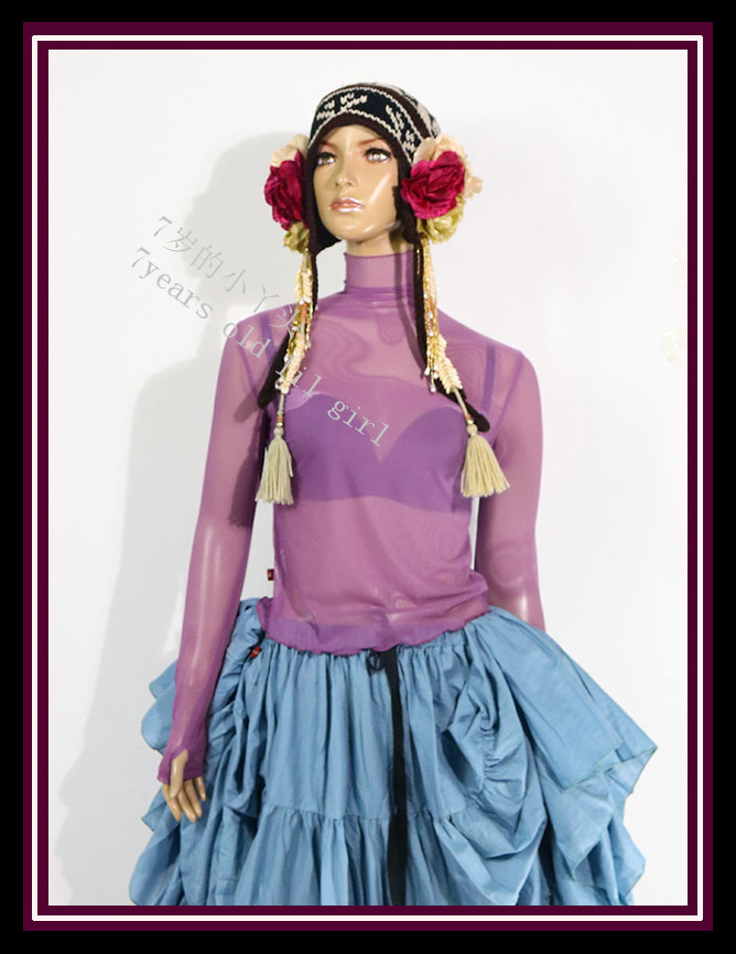 肚皮舞 台湾水沙高领长身扣指上衣原创设计CUK102