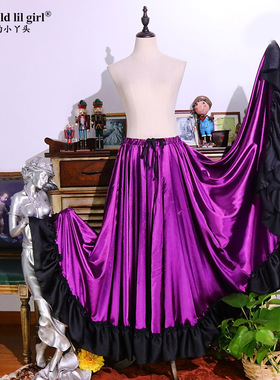 7yearsoldlilgirl弗拉门戈演出热销法国雪稠紫色720度大摆裙FH13