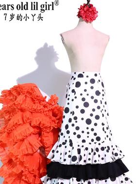 订做舞蹈服Flamengo弗拉门戈长尾裙拖尾裙BATA演出服西班牙CWQ37