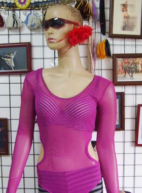 瑜伽肚皮舞品牌设计 网纱台湾水沙凹侧扣指 连体衣CQ60