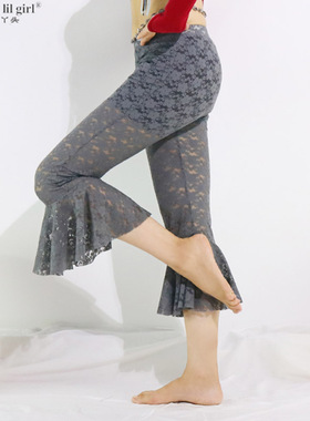 部落肚皮舞裤子新品韩国蕾丝荷叶边7分打底裤EQQ50