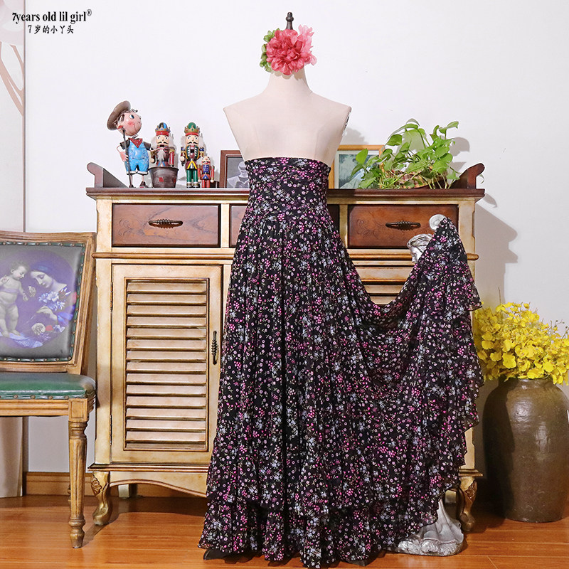 舞蹈服热卖Flamenco佛拉门戈西班牙舞下装碎花荷叶边大摆裙DTT64