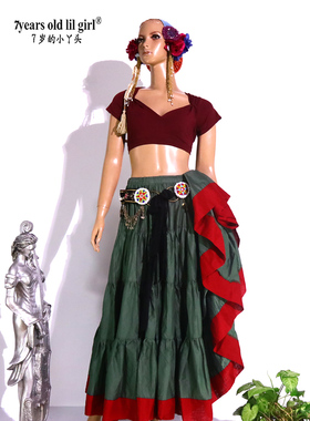 东方舞ATS美国部落肚皮舞秋丽上衣弹力棉钻石领露背短袖热卖GO11