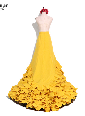 订做舞蹈服Flamengo弗拉门戈长尾裙BATA演出服西班牙舞服CWQ39