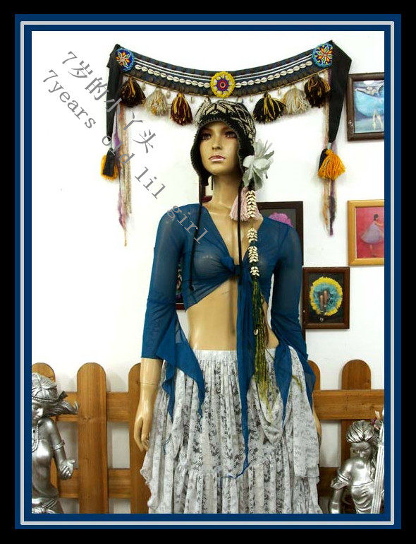 肚皮舞上衣新款热销台湾网纱双尖喇叭袖 设计师品牌 CF55