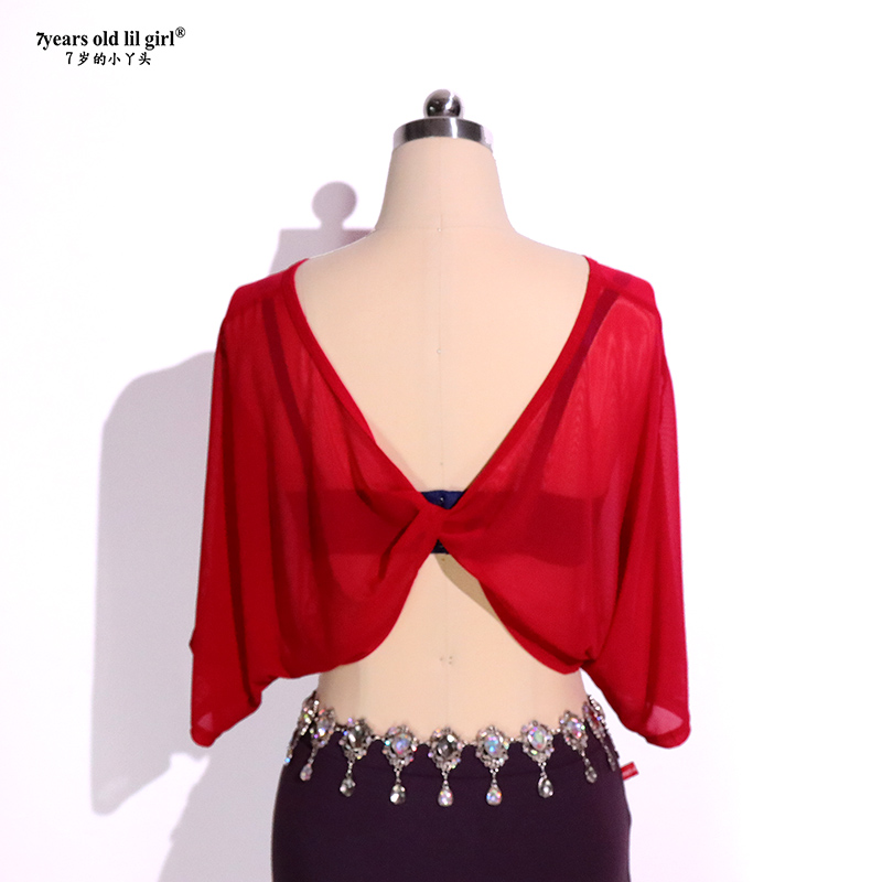 肚皮舞网纱上衣女2025新款德国水纱红色蝙蝠袖练功服多色可选EAA0