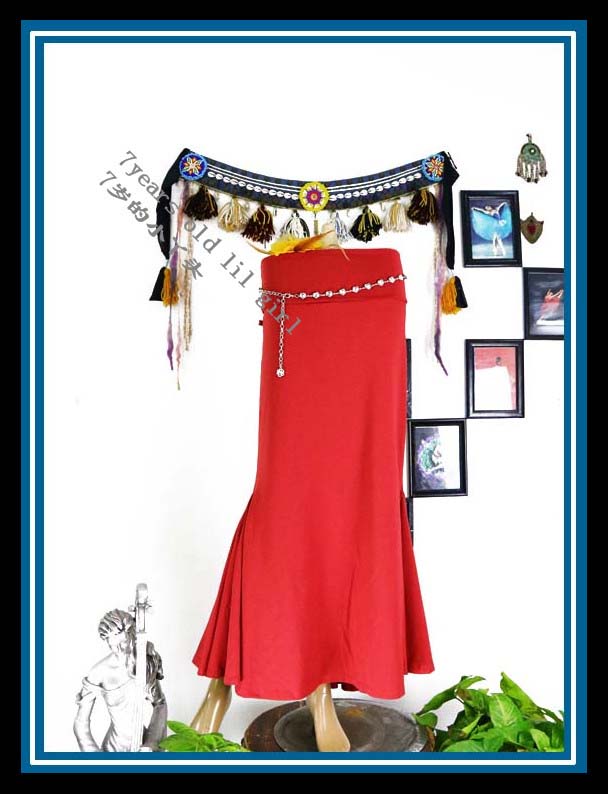 2019春夏新款肚皮舞莫代尔人棉翻腰插片包臀鱼裙HHT03