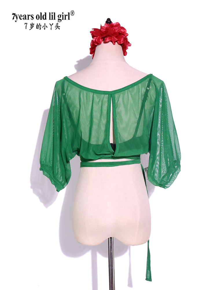 肚皮舞上衣女新款204春夏网纱台湾水纱绑带蝙蝠袖宽松演出BDD04