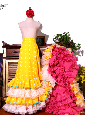 定做弗拉门戈长尾裙bata裙演出Flamengo西班牙舞裙品牌设计CWQ26