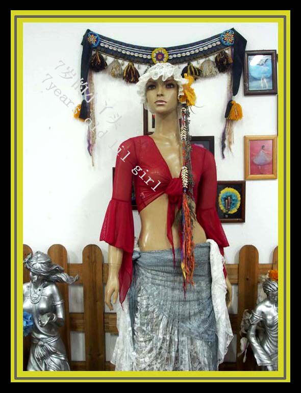 舞蹈服品牌设计肚皮舞 网纱台湾水沙5分尖喇叭袖上衣 CE60