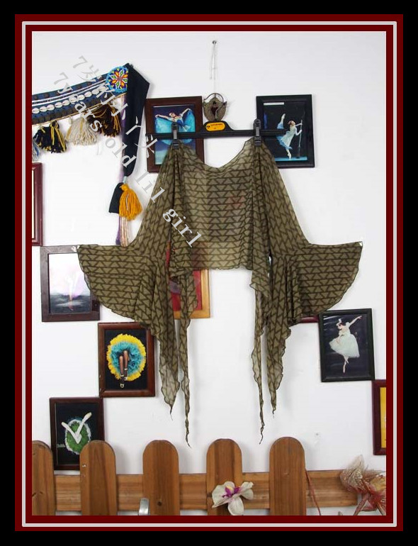 2021新款肚皮舞品牌设计网纱台湾水沙5分尖喇叭袖上衣CE68