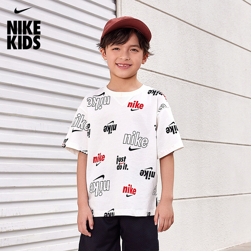 Nike耐克夏季男女童短袖T恤纯棉2025新款中大童儿童亲肤上衣半袖