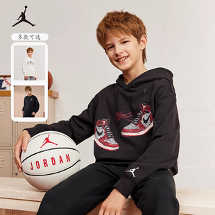 Nike JORDAN 耐克童装24新款冬季男童连帽加绒卫衣中大童金标卫衣