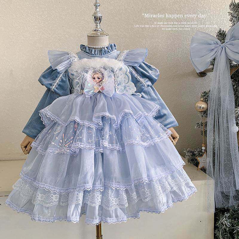 英国Next Naive女童爱莎公主裙洛丽塔冬季儿童冬装女孩长袖加绒连