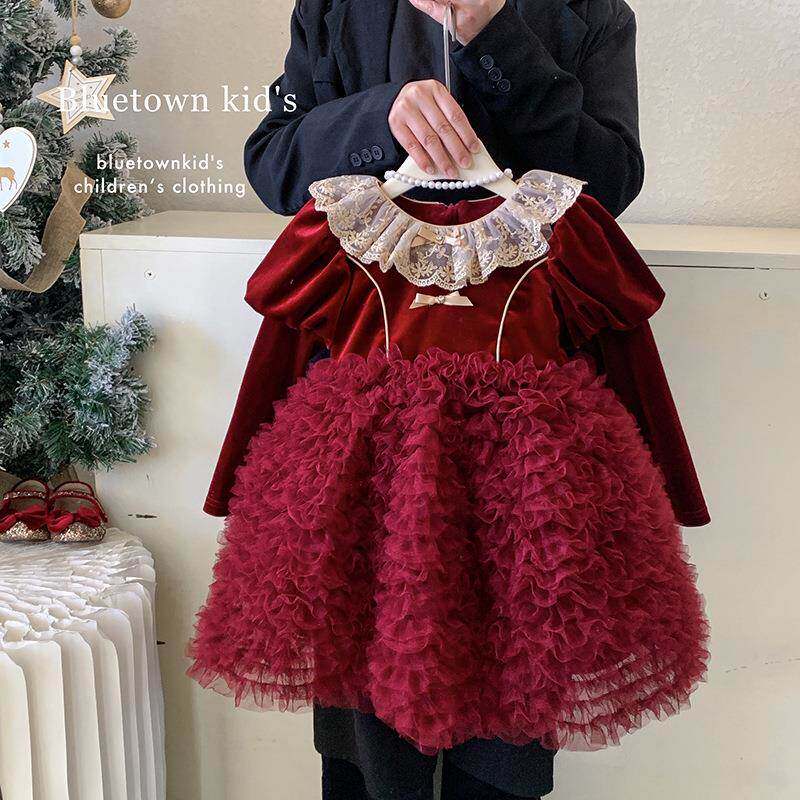 英国Next Naive女童连衣裙25冬儿童圣诞新年洋气公主裙加绒小女孩