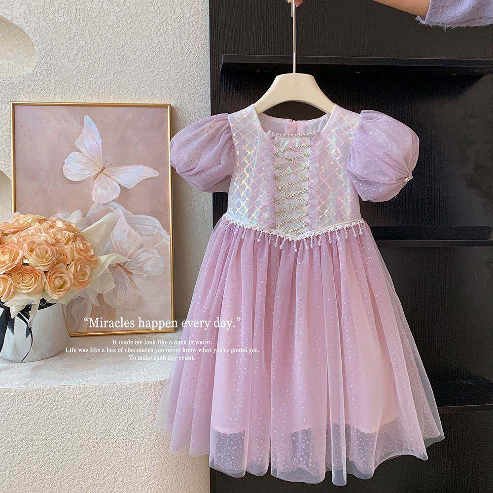 英国Next Naive女童无袖连衣裙夏装2025新款公主裙网纱露肩袖珍珠