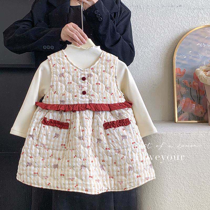 英国Next Naive韩版女童冬季可爱甜美风无袖夹棉连衣裙加绒打底上