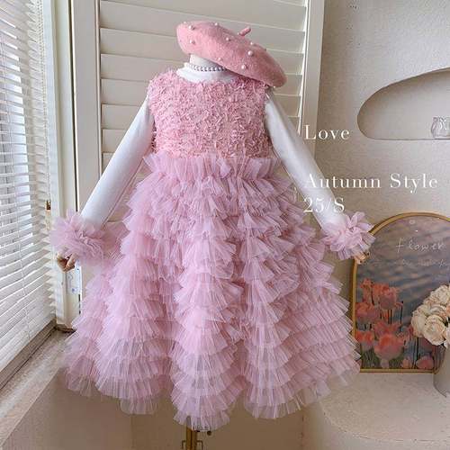 英国Next Naive女童春秋季网纱蛋糕蓬蓬裙高级感拼接背心裙公主礼