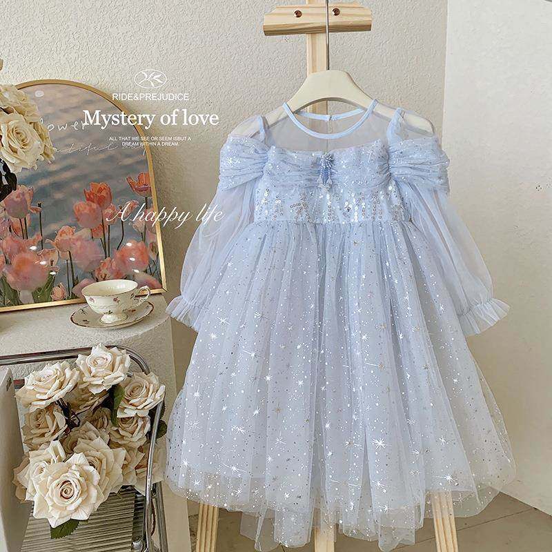 英国Next Naive女童连衣裙艾莎2024年春季新款公主裙洋气小女孩披