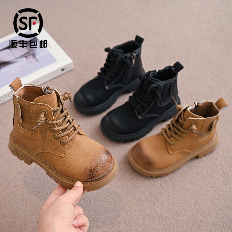 真皮儿童马丁靴秋冬新款女童大黄靴男童英伦风皮靴加绒保暖中大童