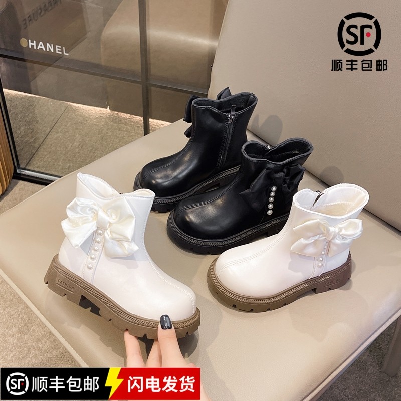 真皮女童马丁靴冬季新款加绒儿童软底皮靴洋气女宝宝防滑保暖公主