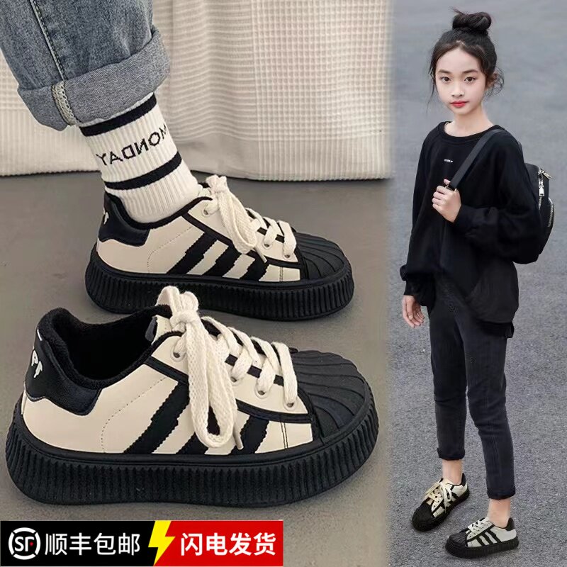 真皮女童运动鞋春秋季新款轻便鞋中大童透气百搭板鞋软底学生休闲