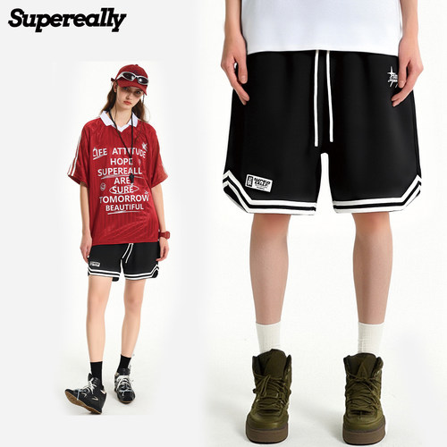 Supereally 四芒星健身运动篮球训练宽松休闲五分短裤