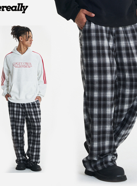 SUPEREALLY 艺人同款 美式直筒阔腿宽松保暖百搭休闲加绒格子裤