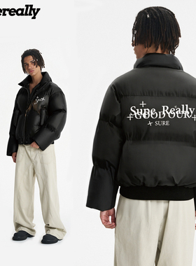 Supereally  十字字母美式纯色简约立领保暖防风通勤户外外套棉服