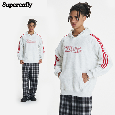SUPEREALLY 张函瑞 李鑫一同款 美式字母撞色条纹三条杠保暖卫衣