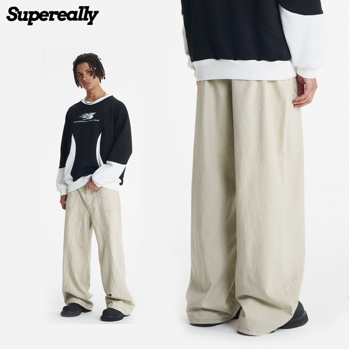 SUPEREALLY 纯棉结构口袋设计美式直筒休闲裤