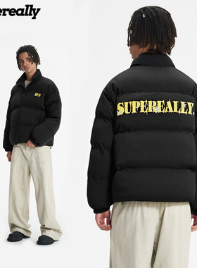 Supereally艺术涂鸦字母美式百搭风纯色基础保暖防寒防风百搭棉服