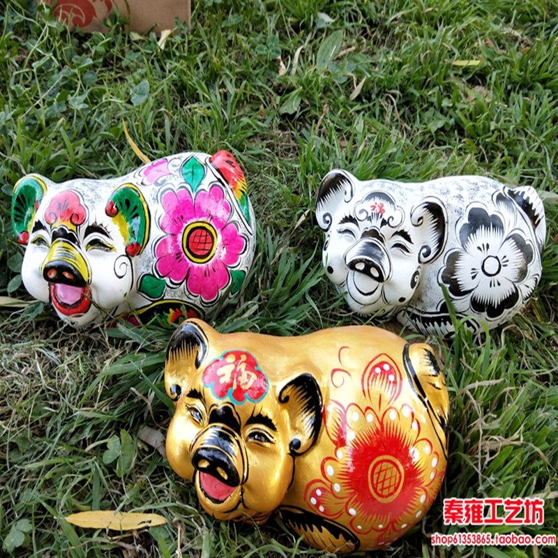 手工秦雍陕西凤翔泥塑猪乐福猪福寿猪生肖猪礼品中国风纪念品非遗