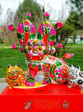 秦雍中国风纯手工陕西凤翔泥塑坐虎摆件非遗商务礼品纪念品送老外