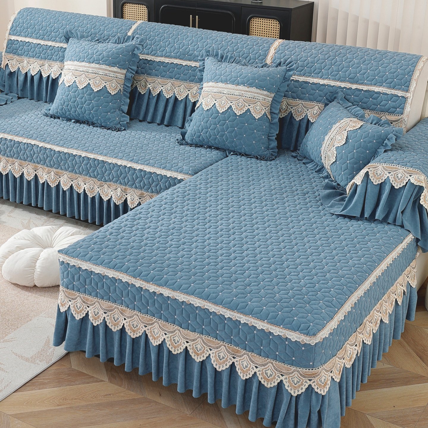 欧式高档四季通用沙发垫布艺纯色防滑皮沙发套罩盖布贵妃全包定做