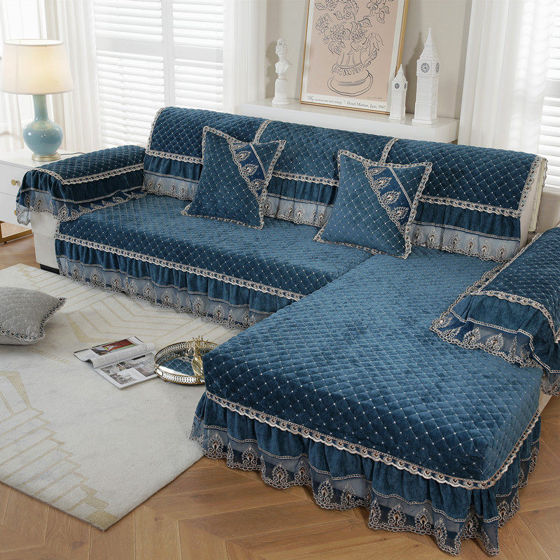 欧式高档雪尼尔沙发垫布艺防滑纯色沙发套罩贵妃全包定做四季通用