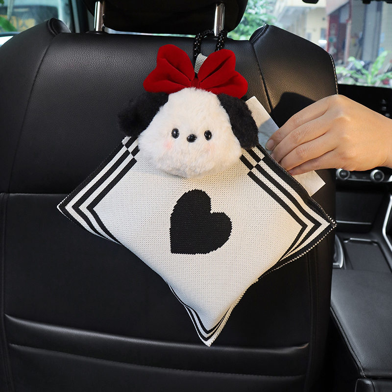 创意卡通狗蝴蝶结装饰车载纸巾包