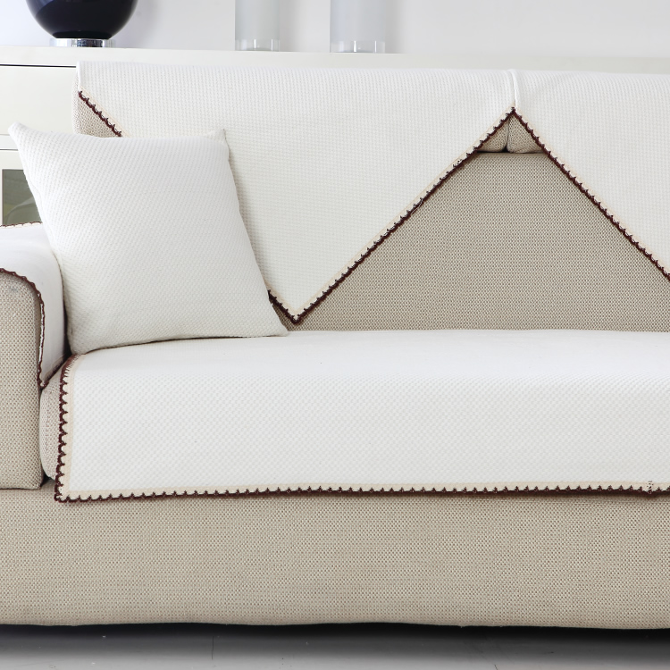 夏季新品棉麻米白色沙发垫四季通用布艺防滑亚麻纯色坐垫靠背巾套